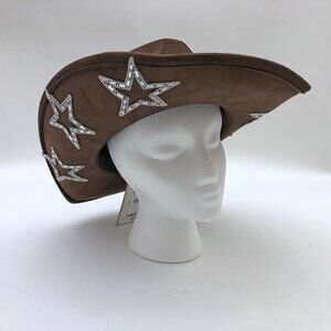 Jen & Co. Tabitha Star Cowboy Hat Brown Rhinestone Stars Faux Suede Finish GLAM